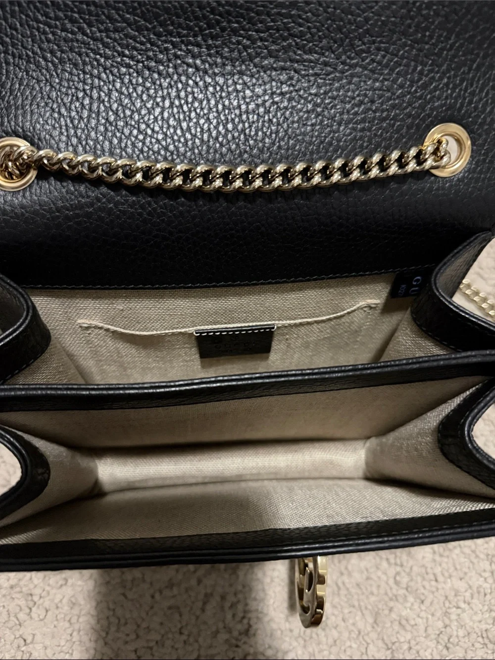 Gucci Black Pebbled Leather Crossbody with Gold Double G